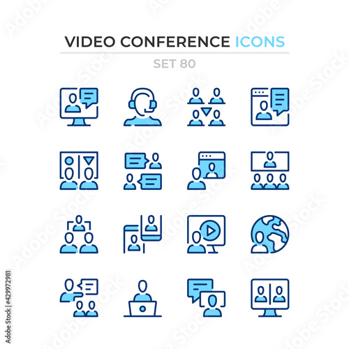 Video conference icons. Vector line icons set. Premium quality. Simple thin line design. Modern outline symbols collection, pictograms.