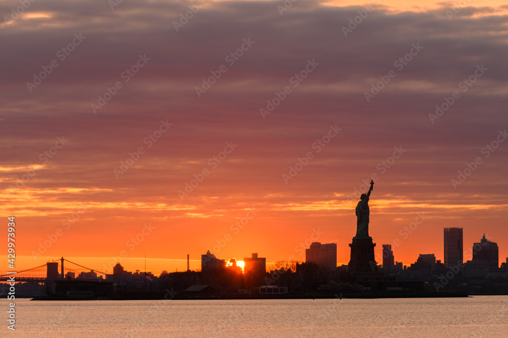 Statue of Liberty Sunrise, First Light, New York City, April 2021