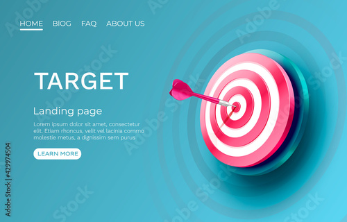 Target landing page, banner business 3d icon. Vector