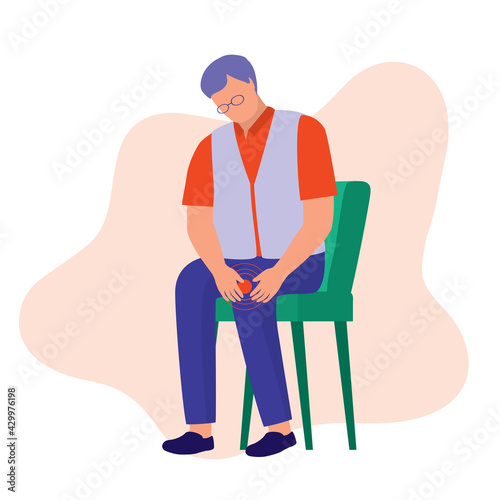 Elderly Man Suffering Joint Pain. Medical And Health Concept. Vector Flat Cartoon Illustration. Senior Man With A Pain In His Legs.