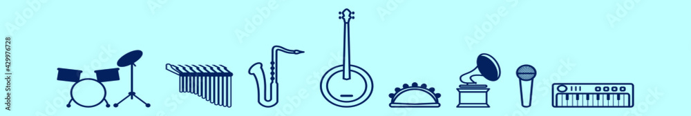 set of marimba cartoon icon design template with various models. vector illustration isolated on blue background set of marimba cartoon icon design template with various models. vector illustration isolated on blue background