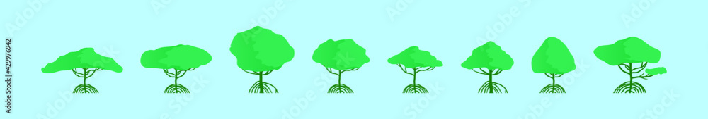 set of mangrove cartoon icon design template with various models. vector illustration isolated on blue background set of mangrove cartoon icon design template with various models. vector illustration isolated on blue background