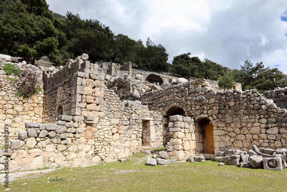 ruins of the Roman baths in ancient lycian city Arykanda in Turkey