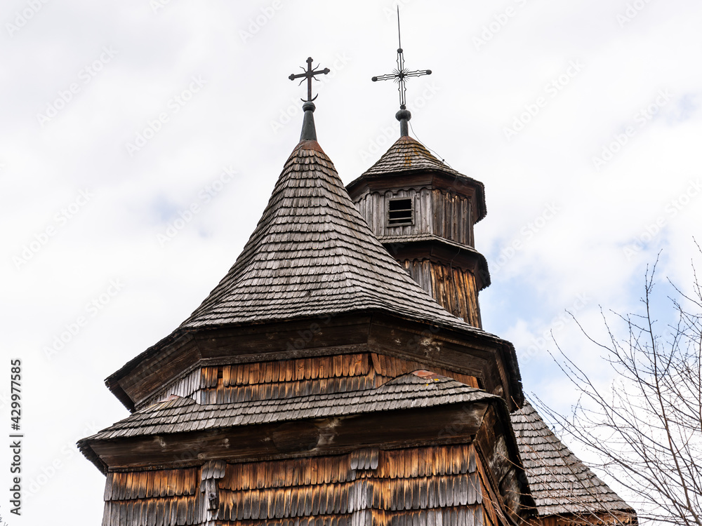 The Church of Holy Cross at Drohobych, Ukraine. The typical example for the Wooden Churches of the Carpathian Region. The Church of Holy Cross at Drohobych, Ukraine. The typical example for the Wooden Churches of the Carpathian Region.