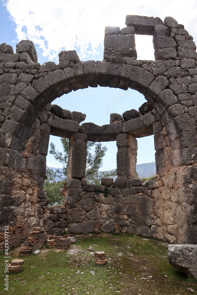 view from within of the Roman baths (thermae) of Arykanda, Turkey