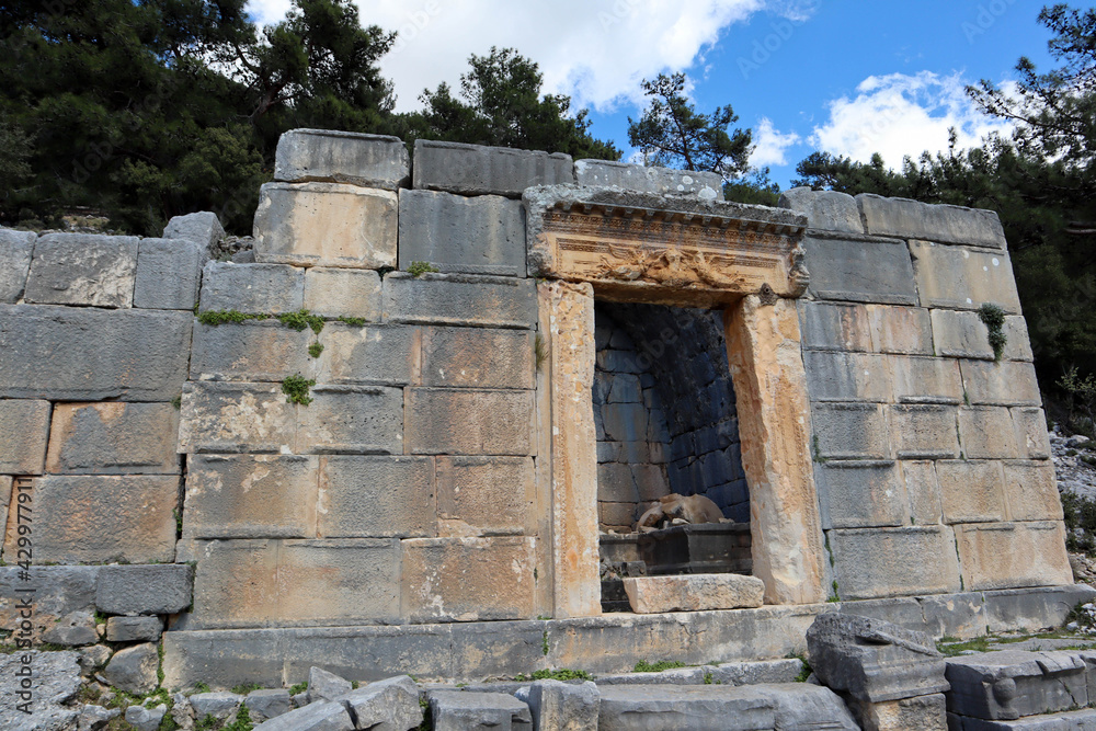 entrance to the ancient lycian tomb in necropolis of Arykanda, Turkey entrance to the ancient lycian tomb in necropolis of Arykanda, Turkey