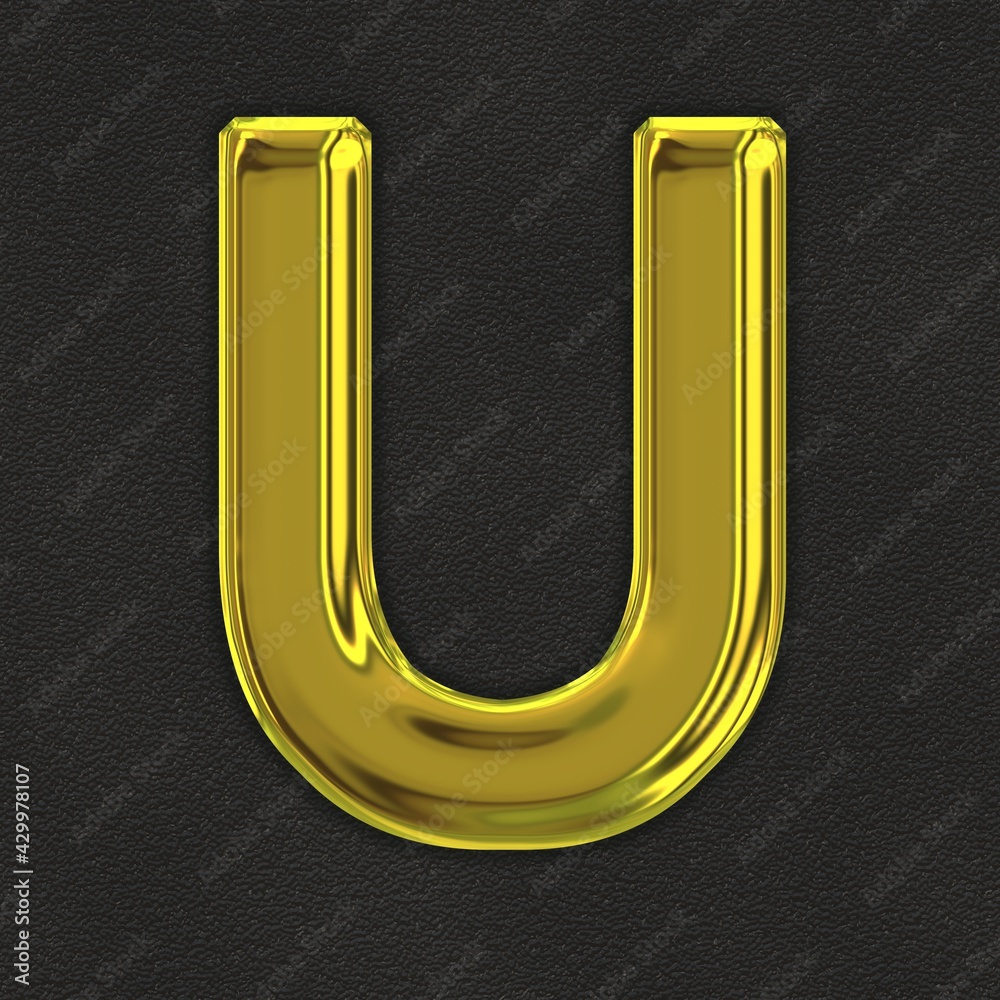 square graphic with the golden upper-case character U on black leather representing a capital letter square graphic with the golden upper-case character U on black leather representing a capital letter