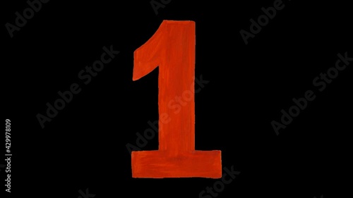 Countdown of seconds from 5 to 1. Red figures painted by hand on black background photo