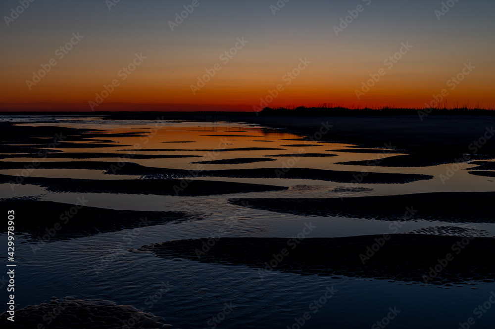 Sunset over Tidal Pools on Beach