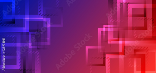 Banner web modern abstract geometric square border shape design red and blue gradient color background technology style