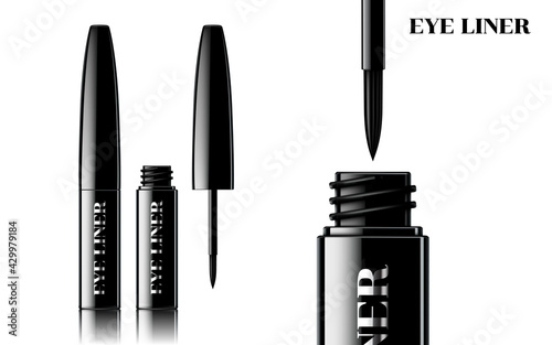 Eyeliner. Liquid 3d liner. Cosmetics template. Female cosmetic tube. Vector illustration. isolated white background.