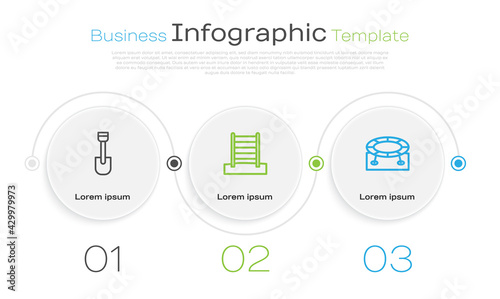 Set line Shovel toy, Swedish wall and Jumping trampoline. Business infographic template. Vector