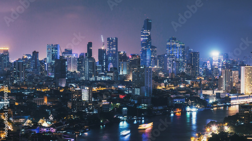 Cityscape of Bangkok city at night in Thailand