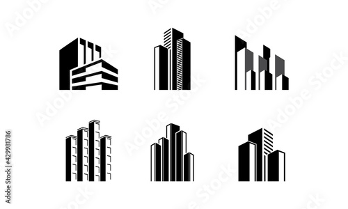 Skyscraper building icon set illustration vector