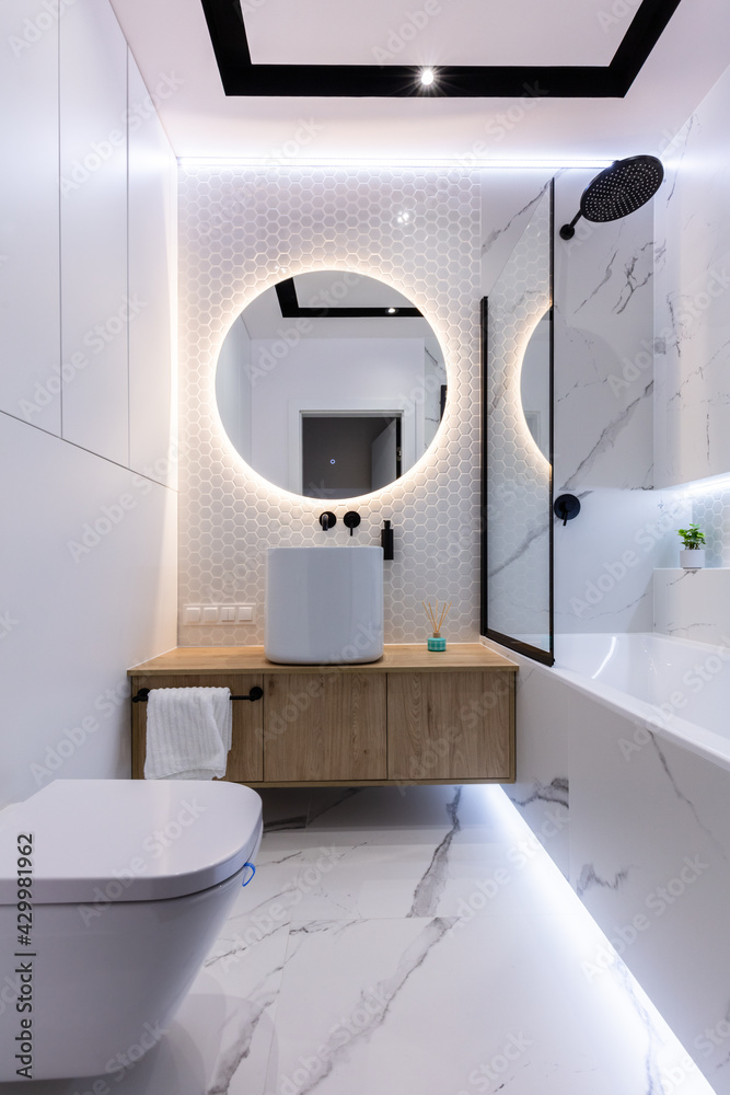 Stockfoto Modern small bathroom interior design Adobe Stock