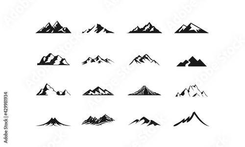 Volcanoes and mountains icon set illustration vector