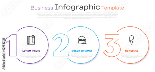 Set line Paper package for kefir, Lettering milk and Ice cream waffle cone. Business infographic template. Vector