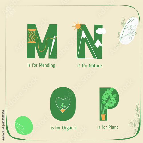 Ecology alphabet. Eco friendly abc