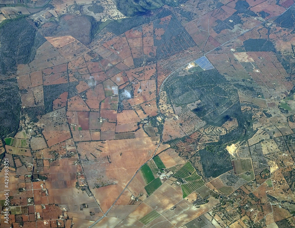 Top view of the ground. Isolated view from airplane window Top view of the ground. Isolated view from airplane window