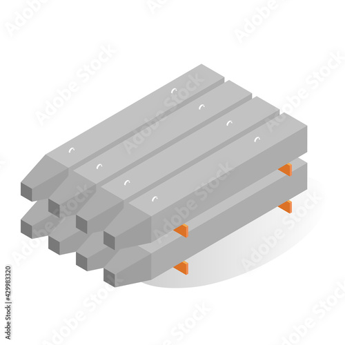 Stack reinforced concrete piles vector flat illustration cement pile construction building material