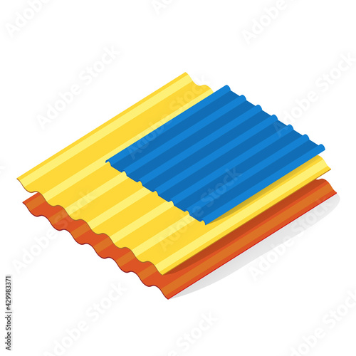 Roofing sandwich panels vector flat illustration metal ribbed profiled cover for construction