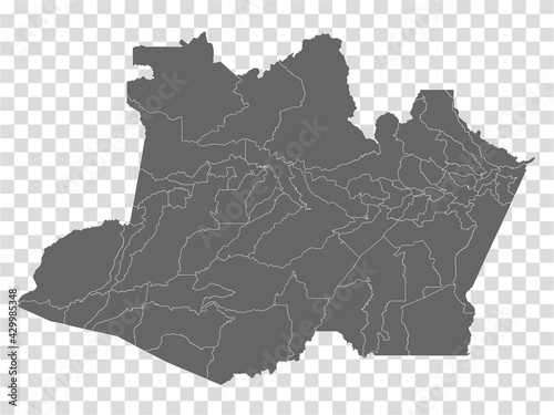 Blank map Amazonas of Brazil. High quality map Amazonas with municipalities on transparent background for your web site design, logo, app, UI.  Brazil.  EPS10.