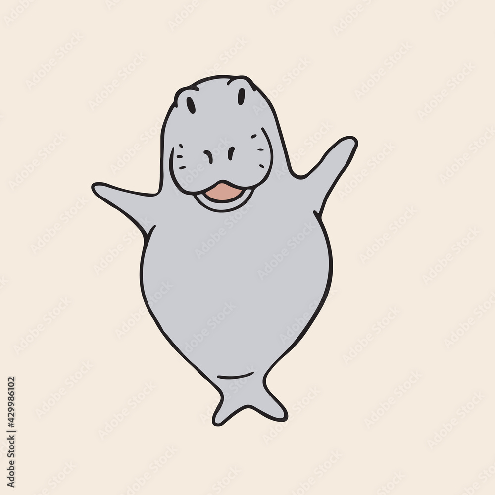 Naklejka premium Dugong character. Vector hand drawn Manatee or Sea Cow maskot illustration. Happy and smiling cartoon isolated emoji animal 