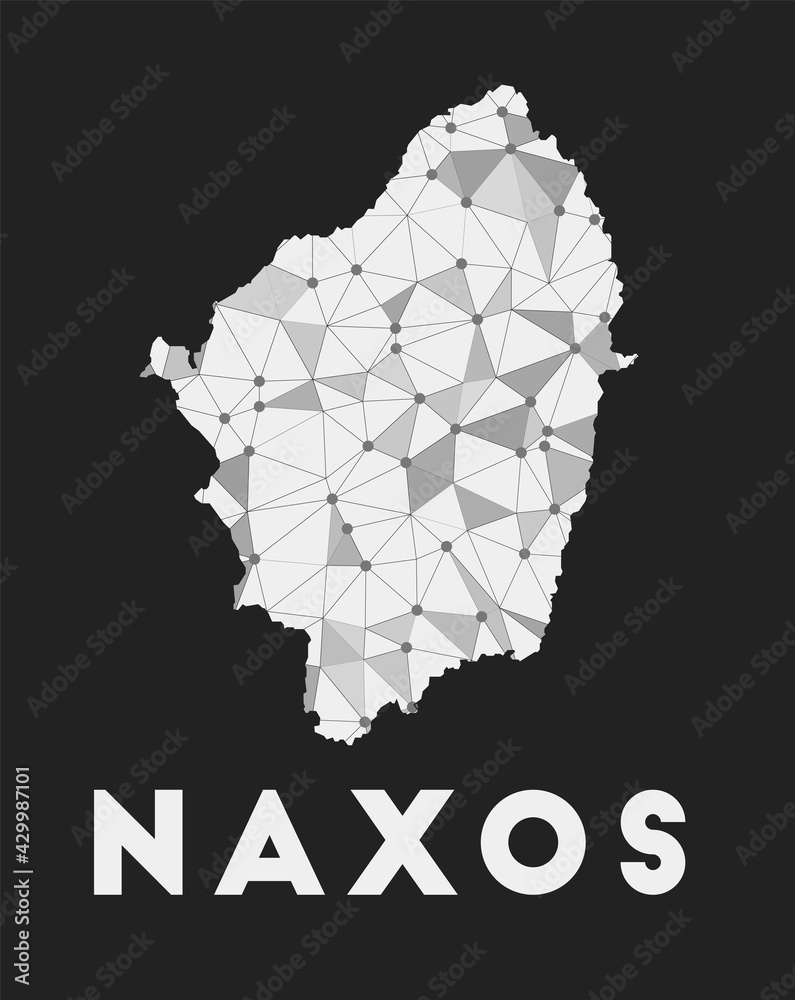 Naxos - communication network map of island. Naxos trendy geometric design on dark background. Technology, internet, network, telecommunication concept. Vector illustration.