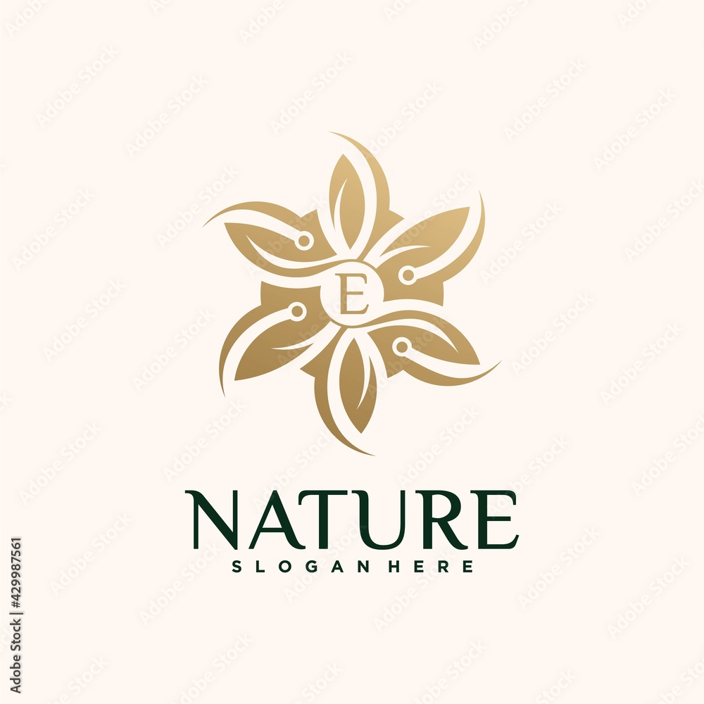 Collection of nature flower logo designs golden floral logo outline