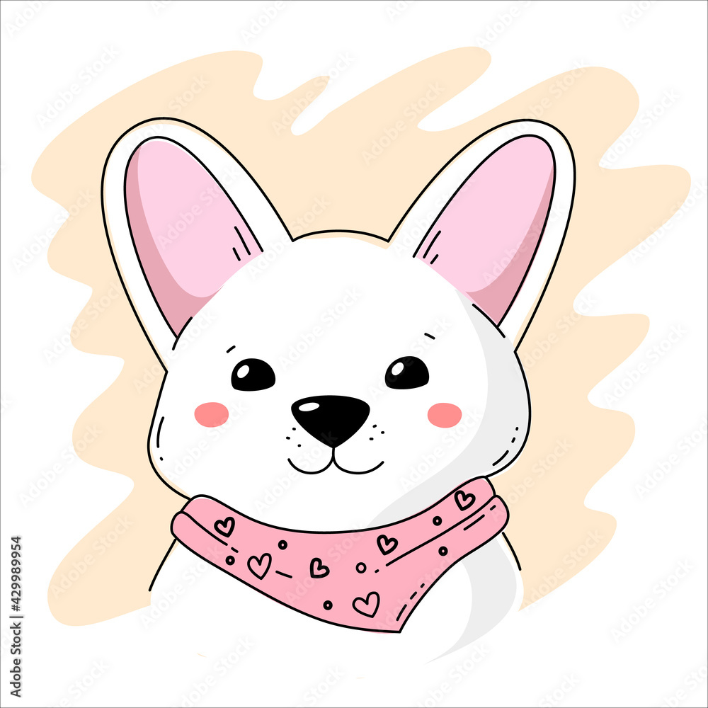 Vector illustration of cute head of dog with scarf and big ears Vector illustration of cute head of dog with scarf and big ears