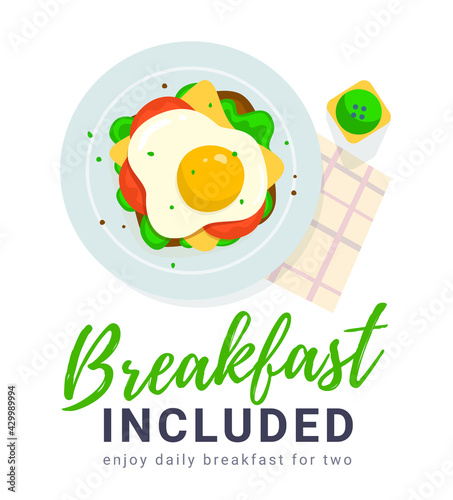 Vector illustration of plate with scrambled egg sandwich
