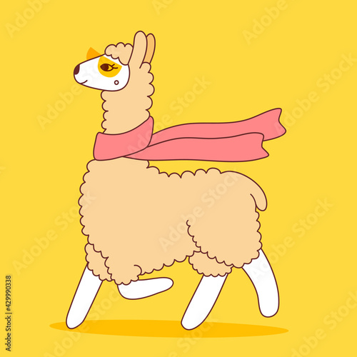 Vector illustration of cute llama with scarf and glasses