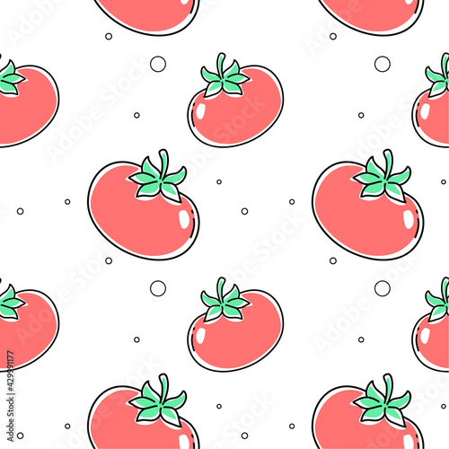 Vector seamless pattern with red tomato with green leaf