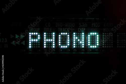 Old vacuum fluorescent display. Phono sign