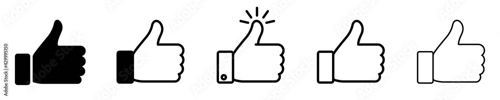 thumb up icon set, like sign, like symbol, line icon, vector illustration  - obrazy, fototapety, plakaty 