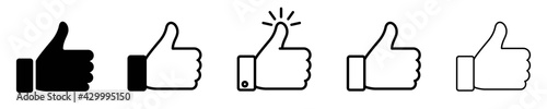 thumb up icon set, like sign, like symbol, line icon, vector illustration  photo