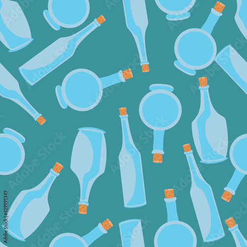 pattern, decor from blue bottles on a dark blue background, vector illustration,