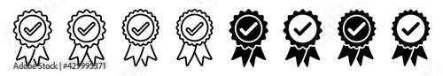 Approved check icon set, certified medal symbol, Approval quality sign,  vector illustration
