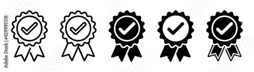 Approved check icon set, certified medal symbol, Approval quality sign,  vector illustration
