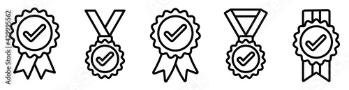 Approved check icon set, certified medal symbol, Approval quality sign,  vector illustration