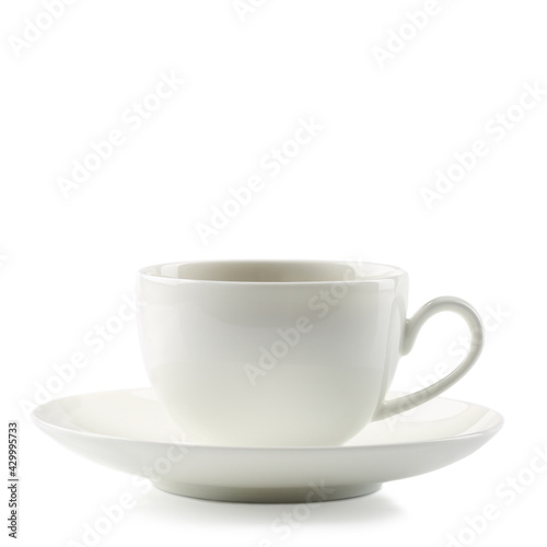 White tea cup and saucer for drink isolated on white
