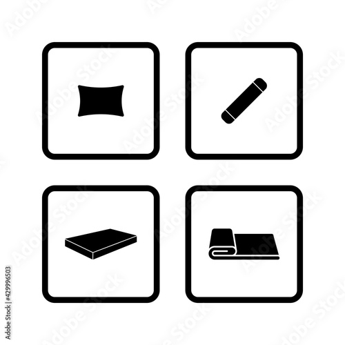 bed, pillow, bolster and blanket icon set vector sign symbol