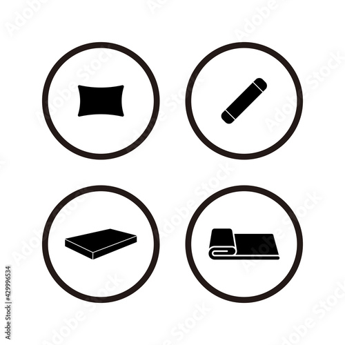 bed, pillow, bolster and blanket icon set vector sign symbol