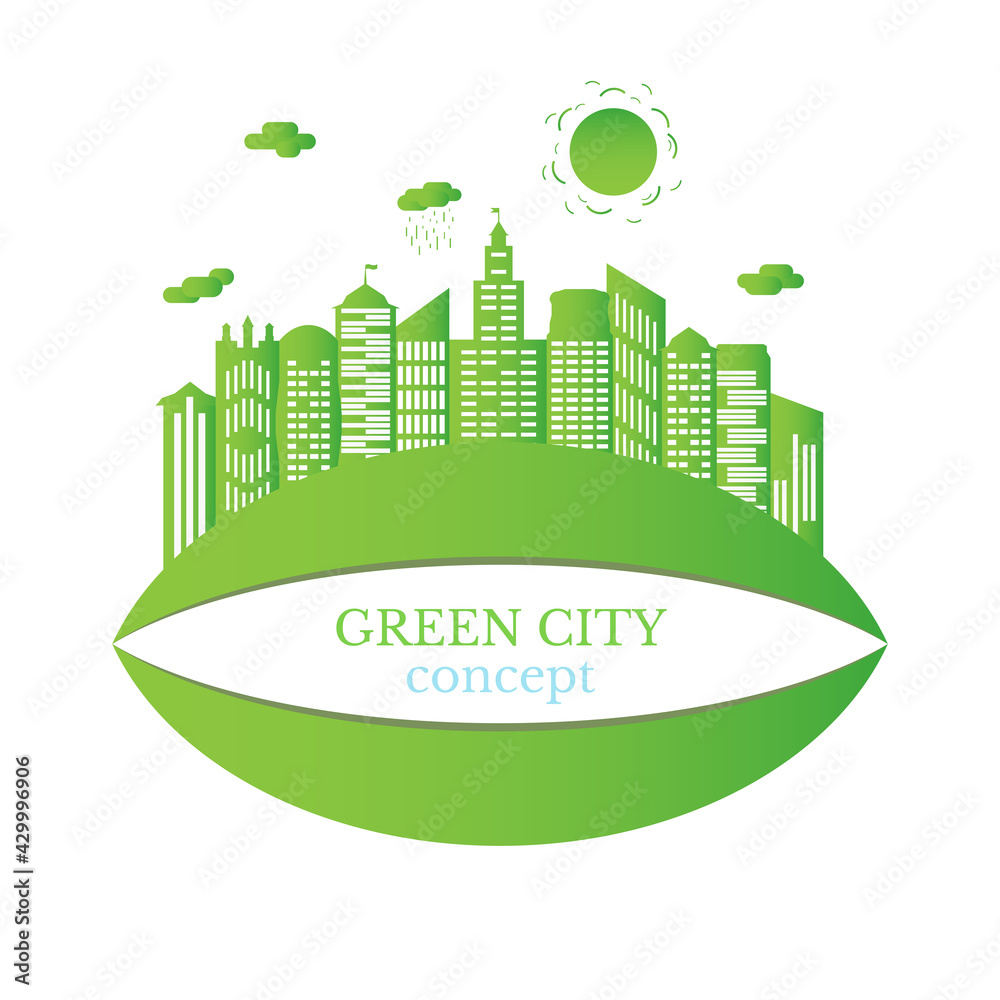 Green city concept. The combination of architecture with nature. Ecological city and environment conservation.