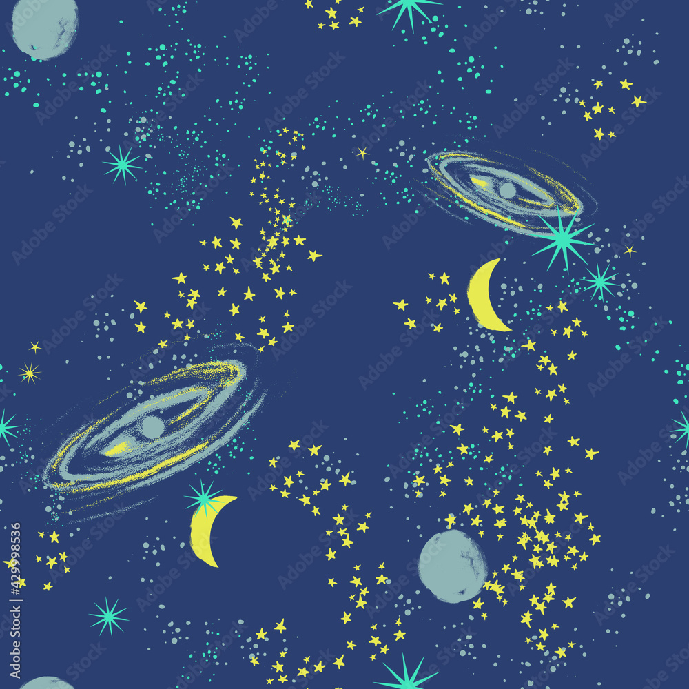 seamless space, moon, planets vector print design Stock Vector | Adobe ...
