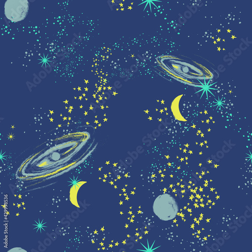 seamless space, moon, planets vector print design
