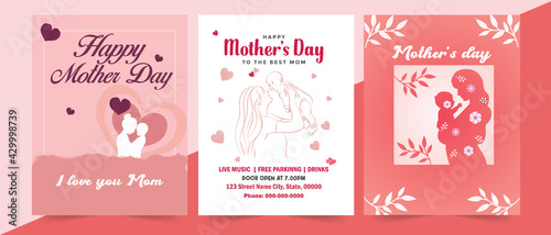 Set of Mother s Day greeting cards with paper cut flowers. Mother Day flyer  social media  greeting banner  fashion ads  poster  promotion.