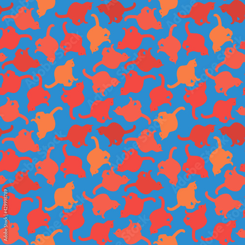 Seamless texture or endless pattern - colored cats. Wallpaper, background for a site or blog, textiles, packaging.
