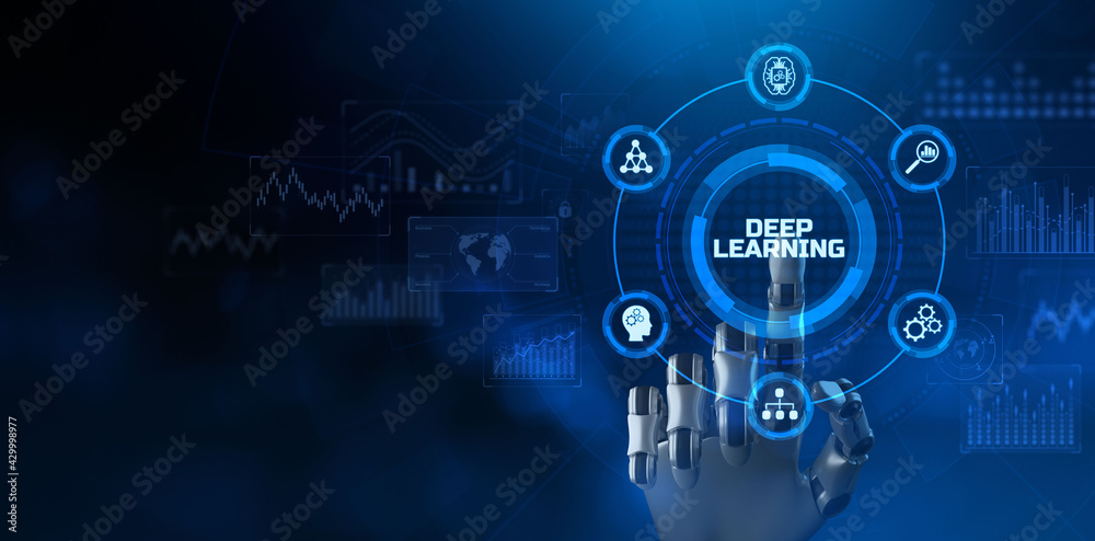 Deep learning artificial intelligence innovation technology concept. Robotic arm 3d rendering Deep learning artificial intelligence innovation technology concept. Robotic arm 3d rendering