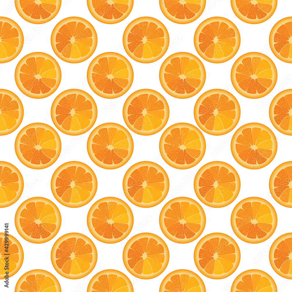 Juicy seamless pattern consisting of bright orange oranges. Summer vector illustration.